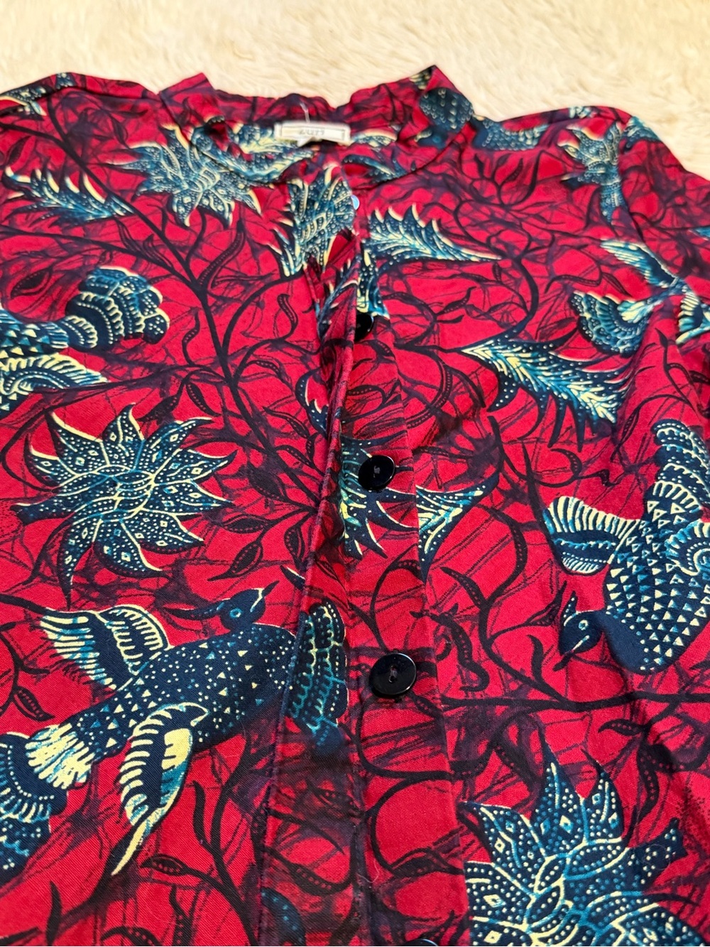 Zuri Red Bird Print Cotton Shirt Dress - Size XS - Picture 3 of 5